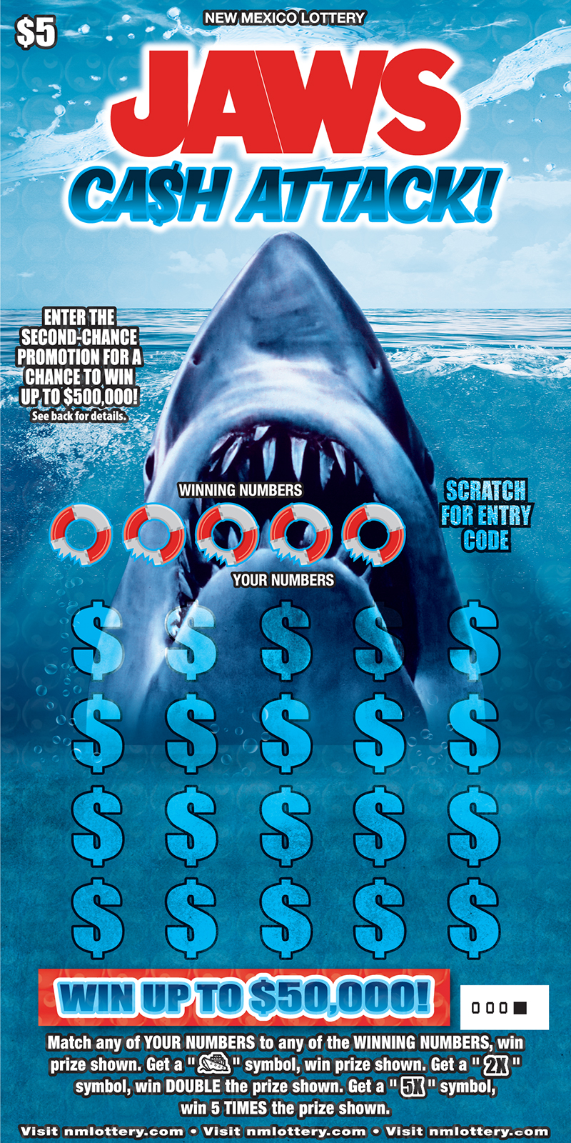 JAWS CA$H ATTACK! Scratcher